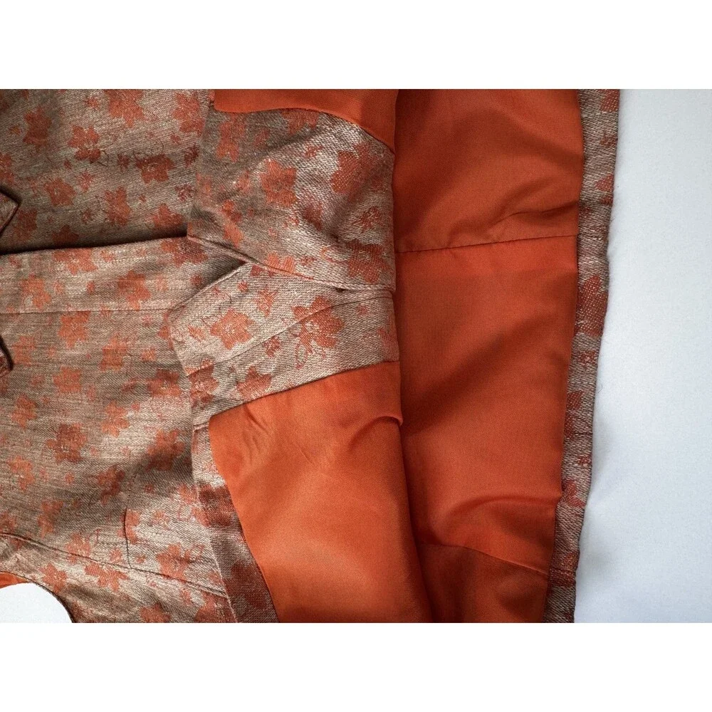 Benard Holtzman Shirt Pants Set Womens 8P Orange Floral Linen Petite‎ Lined Suit